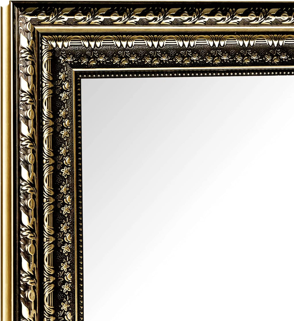 H - A Black&Gold Framed Rectangle Bathroom Mirrors for Wall, Wall Mounted Vintage Mirror Vertical or Horizontal Hanging for Living Room, Bedroom (40''X24''Vintage)