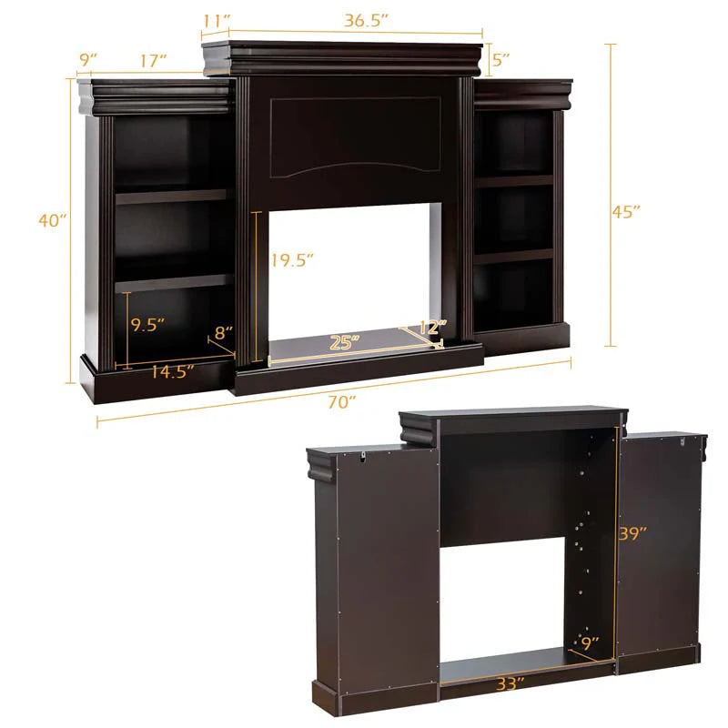 70" Fireplace Mantel TV Stand with Storage Shelves, Freestanding Wood Media Console for 28.5" Fireplace Insert, Living Room & Bedroom