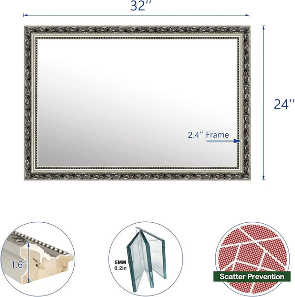 H - A Black&Gold Framed Rectangle Bathroom Mirrors for Wall, Wall Mounted Vintage Mirror Vertical or Horizontal Hanging for Living Room, Bedroom (40''X24''Vintage)