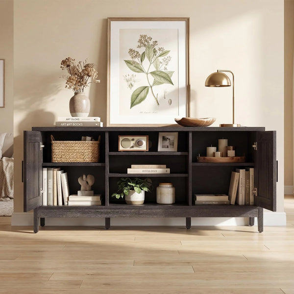 Tangkula Farmhouse TV Stand for TVs up to 65 Inch Entertainment Center with 2 Storage Cabinets