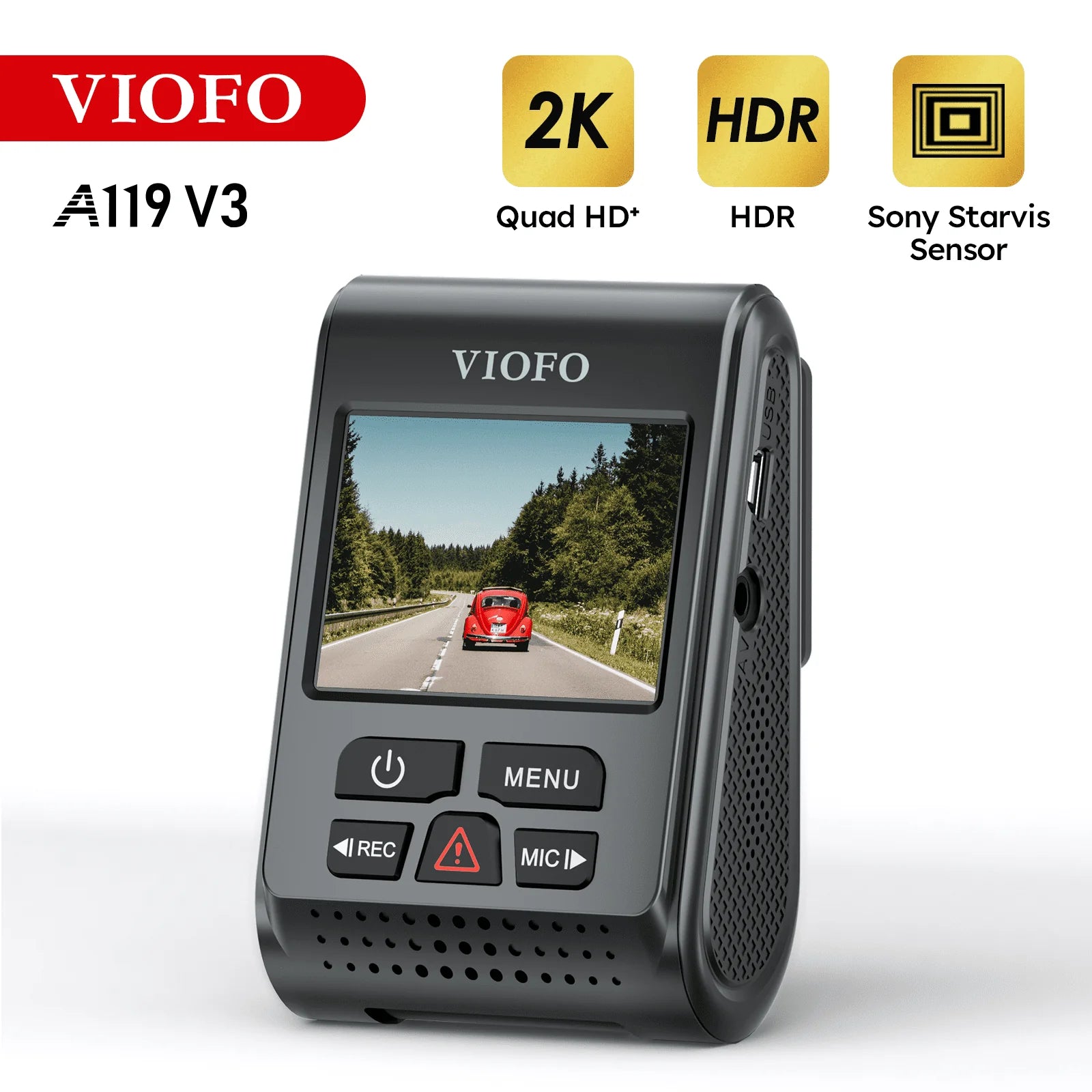 VIOFO 2K Dash Cam 2560x1440p Quad HD+ Car Dash Camera, Ultra Clear Night Vision, GPS Included, Buffered Parking Mode, True HDR, A119 V3 Main image