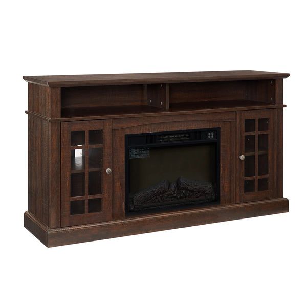 Sesslife Electric Fireplace TV Stand with Remote Control for 65 in TV, Farmhouse TV Console Table with Open Storage Shelves & 2 Cabinets, Wooden Media Entertainment Center for Living Room, Gray