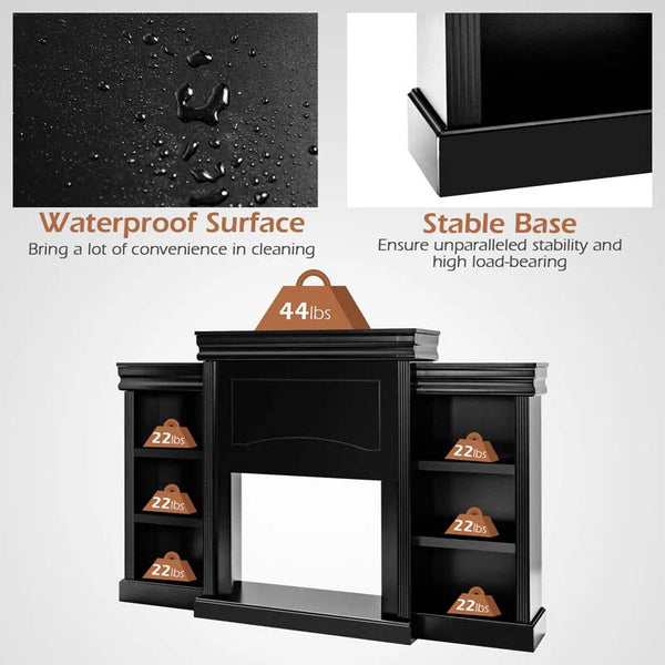 70" Fireplace Mantel TV Stand with Storage Shelves, Freestanding Wood Media Console for 28.5" Fireplace Insert, Living Room & Bedroom