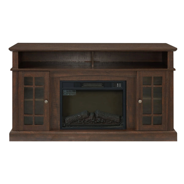 Sesslife Electric Fireplace TV Stand with Remote Control for 65 in TV, Farmhouse TV Console Table with Open Storage Shelves & 2 Cabinets, Wooden Media Entertainment Center for Living Room, Gray