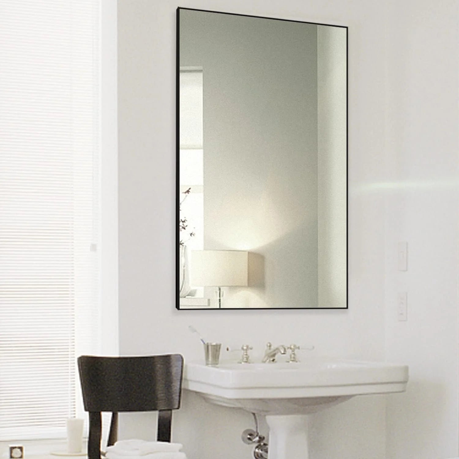 H - A Black&Gold Framed Rectangle Bathroom Mirrors for Wall, Wall Mounted Vintage Mirror Vertical or Horizontal Hanging for Living Room, Bedroom (40''X24''Vintage)