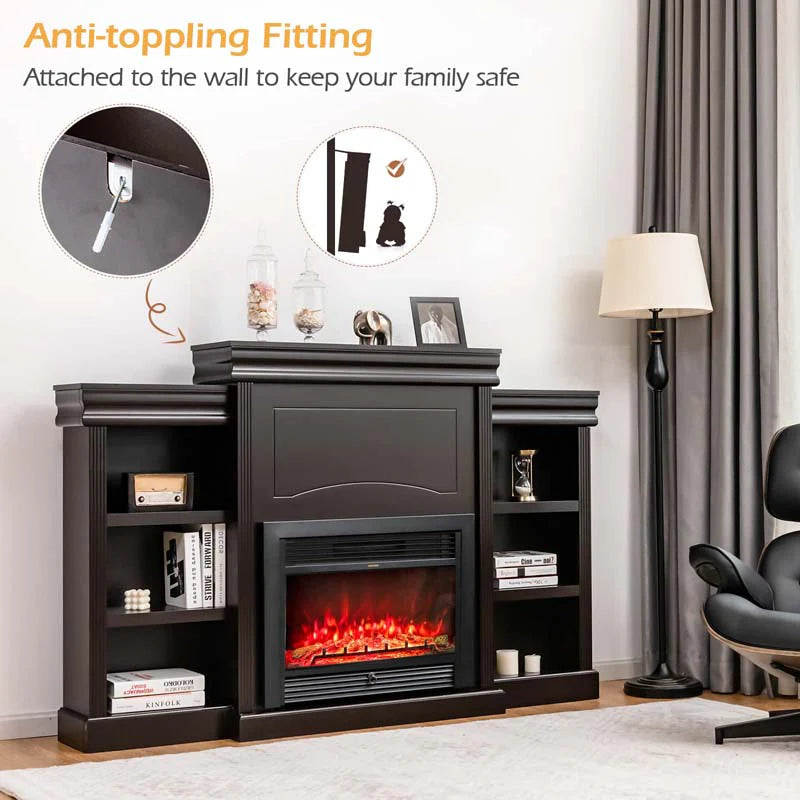 70" Fireplace Mantel TV Stand with Storage Shelves, Freestanding Wood Media Console for 28.5" Fireplace Insert, Living Room & Bedroom