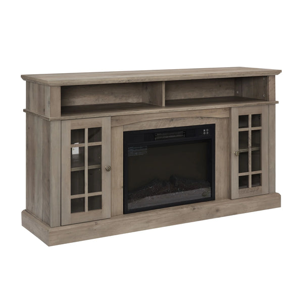 Sesslife Electric Fireplace TV Stand with Remote Control for 65 in TV, Farmhouse TV Console Table with Open Storage Shelves & 2 Cabinets, Wooden Media Entertainment Center for Living Room, Gray