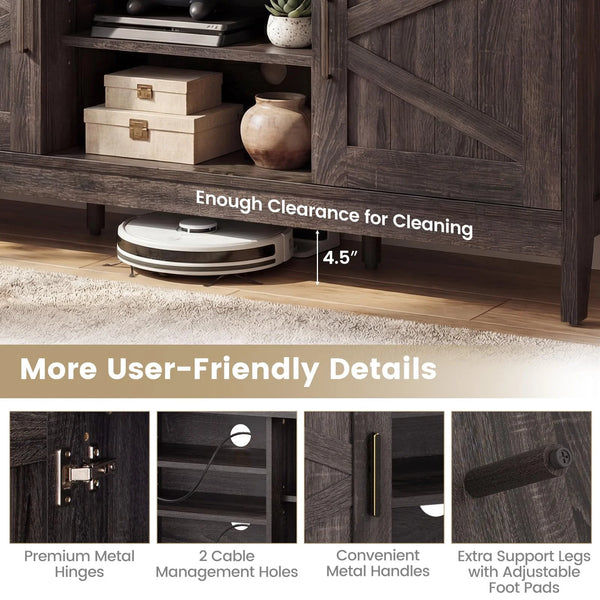 Tangkula Farmhouse TV Stand for TVs up to 65 Inch Entertainment Center with 2 Storage Cabinets