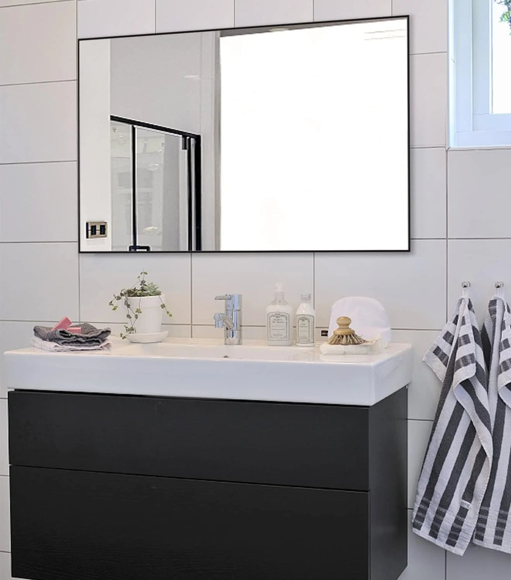 H - A Black&Gold Framed Rectangle Bathroom Mirrors for Wall, Wall Mounted Vintage Mirror Vertical or Horizontal Hanging for Living Room, Bedroom (40''X24''Vintage)