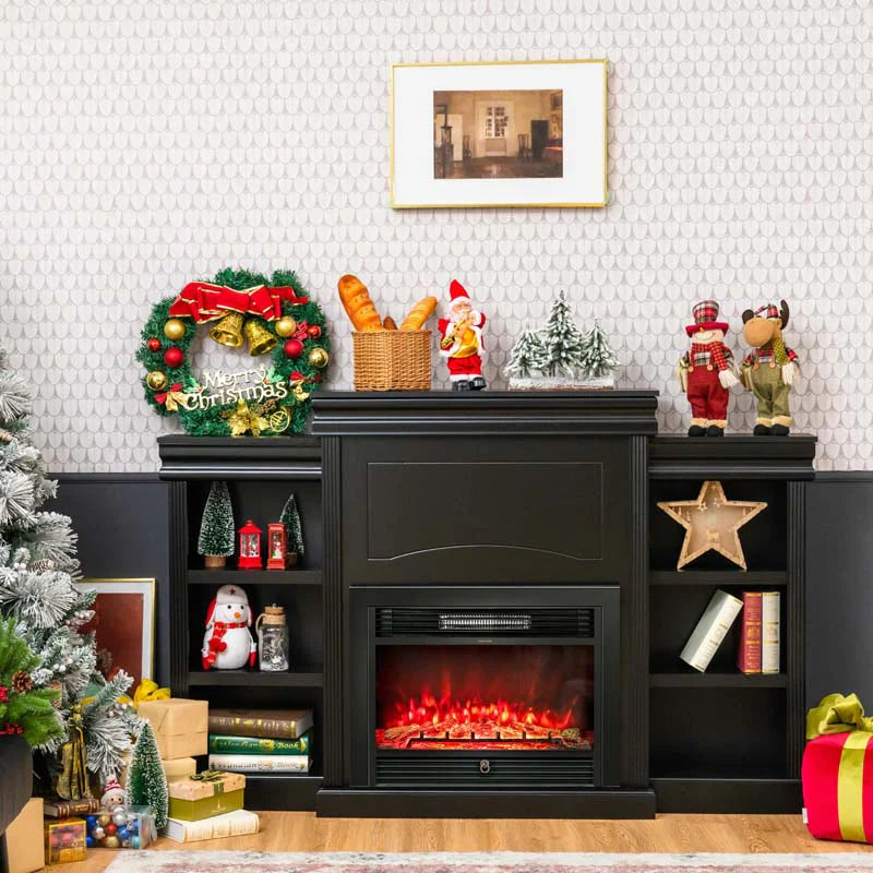 70" Fireplace Mantel TV Stand with Storage Shelves, Freestanding Wood Media Console for 28.5" Fireplace Insert, Living Room & Bedroom Secondary image