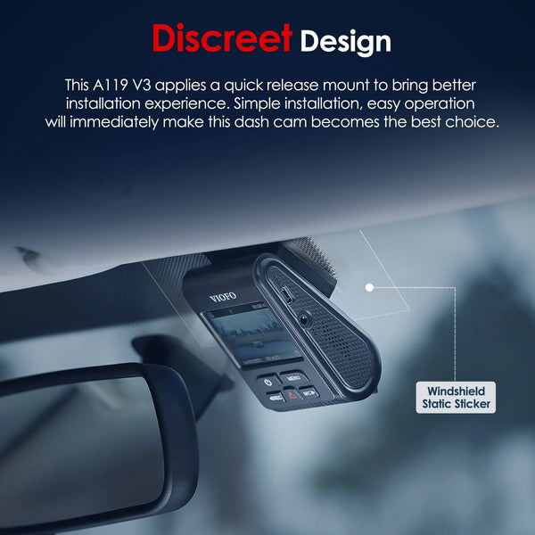 VIOFO 2K Dash Cam 2560x1440p Quad HD+ Car Dash Camera, Ultra Clear Night Vision, GPS Included, Buffered Parking Mode, True HDR, A119 V3