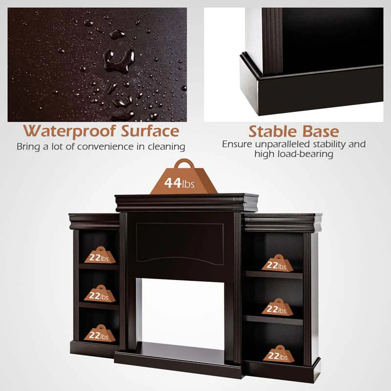 70" Fireplace Mantel TV Stand with Storage Shelves, Freestanding Wood Media Console for 28.5" Fireplace Insert, Living Room & Bedroom