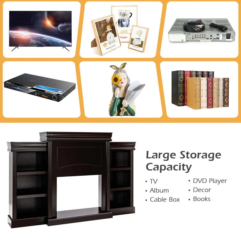 70" Fireplace Mantel TV Stand with Storage Shelves, Freestanding Wood Media Console for 28.5" Fireplace Insert, Living Room & Bedroom