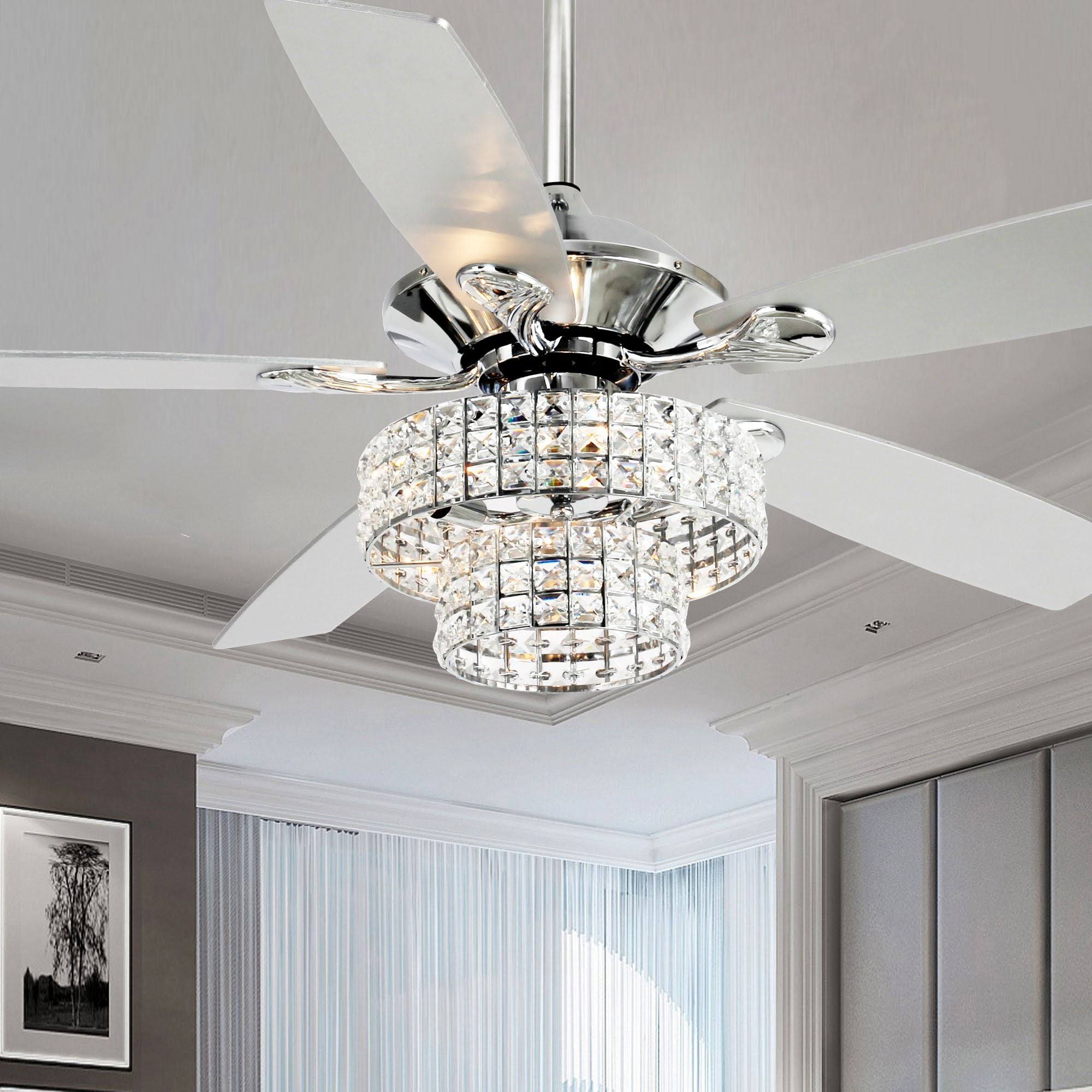 Parrot Uncle F6215A110V Howell 52 in. Indoor Chrome Downrod Mount Crystal Chandelier Ceiling Fan with Light Kit and Remote Control Main image