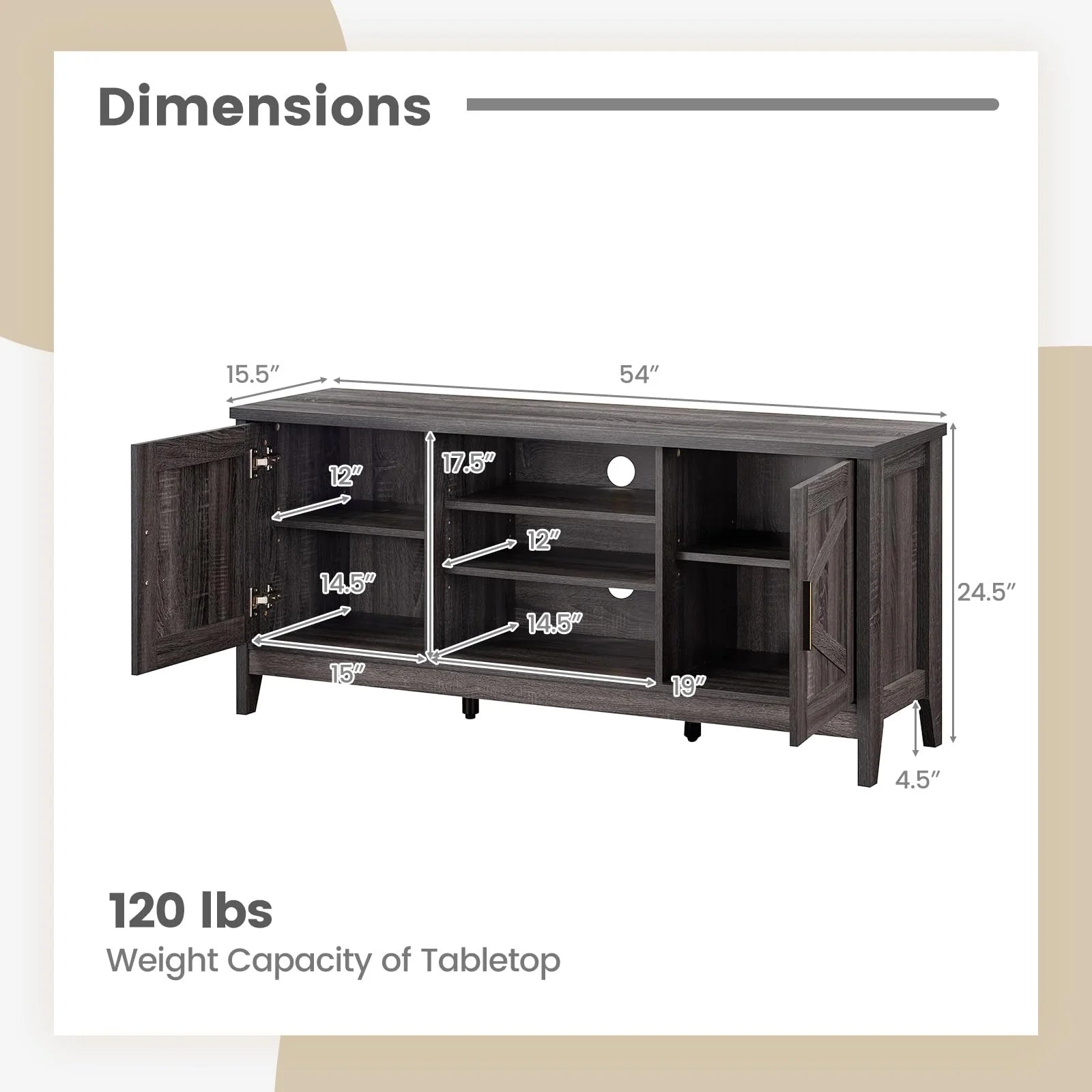 Tangkula Farmhouse TV Stand for TVs up to 65 Inch Entertainment Center with 2 Storage Cabinets Secondary image