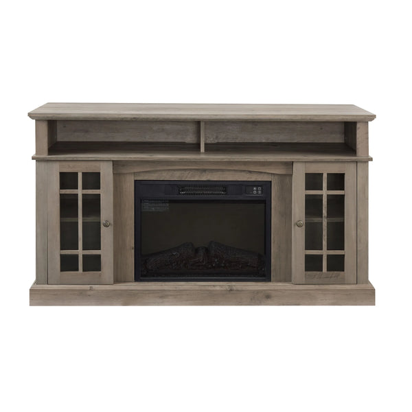 Sesslife Electric Fireplace TV Stand with Remote Control for 65 in TV, Farmhouse TV Console Table with Open Storage Shelves & 2 Cabinets, Wooden Media Entertainment Center for Living Room, Gray