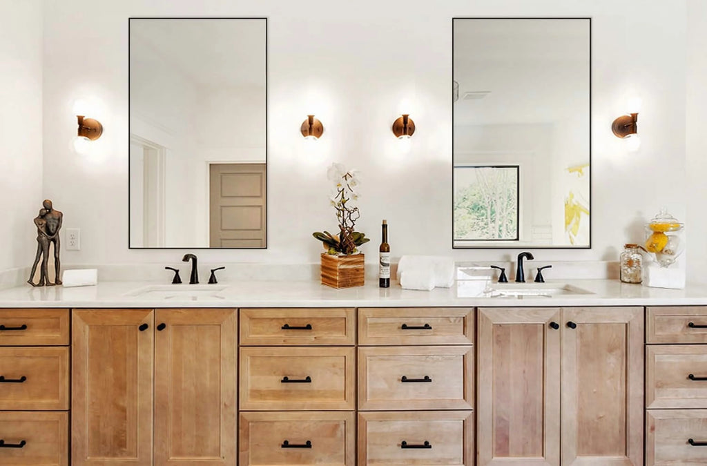 H - A Black&Gold Framed Rectangle Bathroom Mirrors for Wall, Wall Mounted Vintage Mirror Vertical or Horizontal Hanging for Living Room, Bedroom (40''X24''Vintage)
