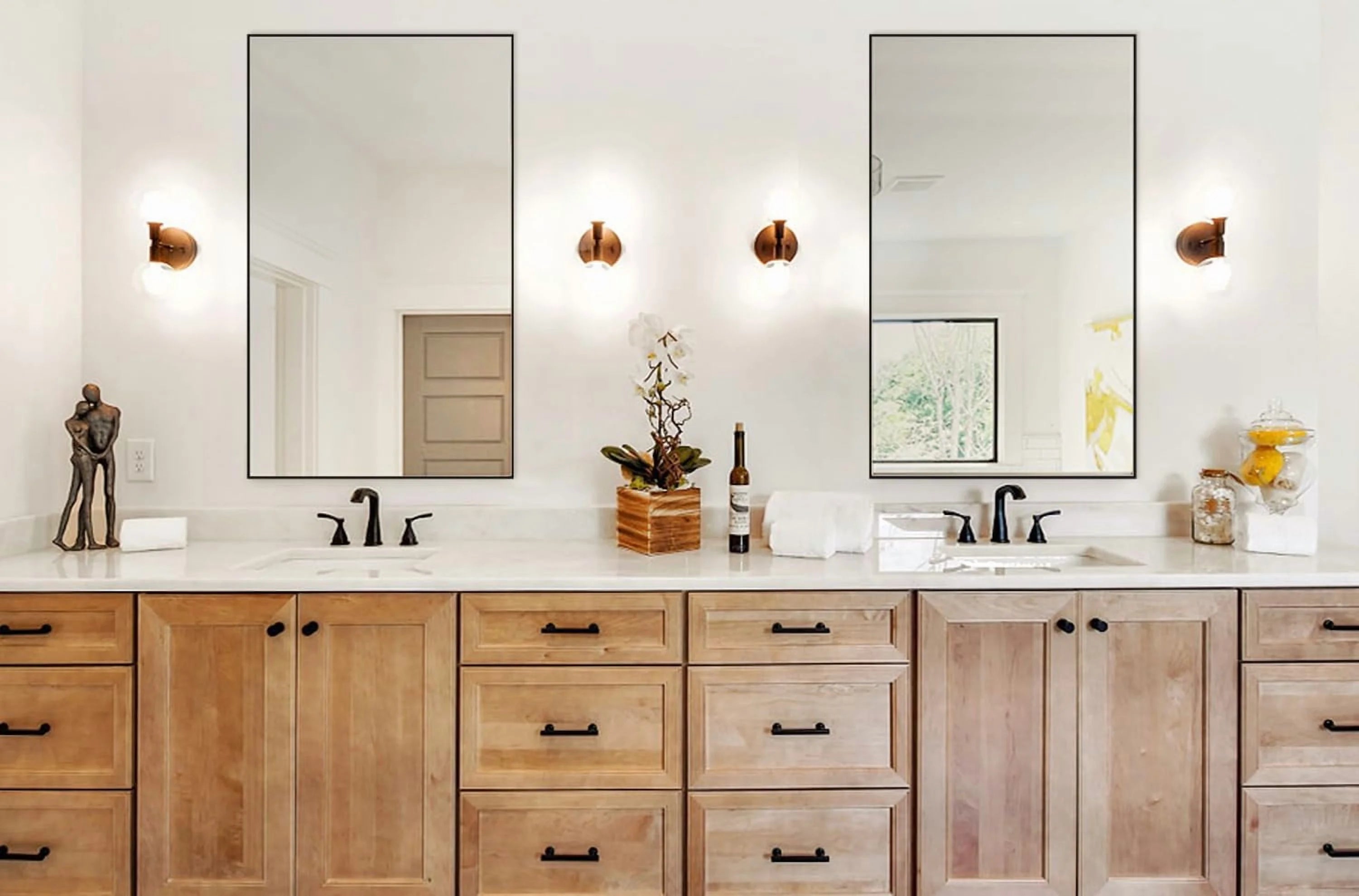 H - A Black&Gold Framed Rectangle Bathroom Mirrors for Wall, Wall Mounted Vintage Mirror Vertical or Horizontal Hanging for Living Room, Bedroom (40''X24''Vintage)