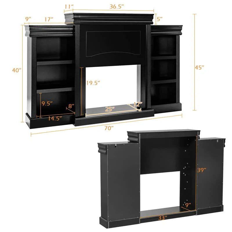 70" Fireplace Mantel TV Stand with Storage Shelves, Freestanding Wood Media Console for 28.5" Fireplace Insert, Living Room & Bedroom