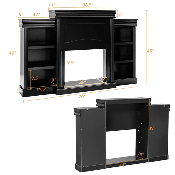 70" Fireplace Mantel TV Stand with Storage Shelves, Freestanding Wood Media Console for 28.5" Fireplace Insert, Living Room & Bedroom