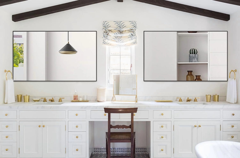 H - A Black&Gold Framed Rectangle Bathroom Mirrors for Wall, Wall Mounted Vintage Mirror Vertical or Horizontal Hanging for Living Room, Bedroom (40''X24''Vintage)