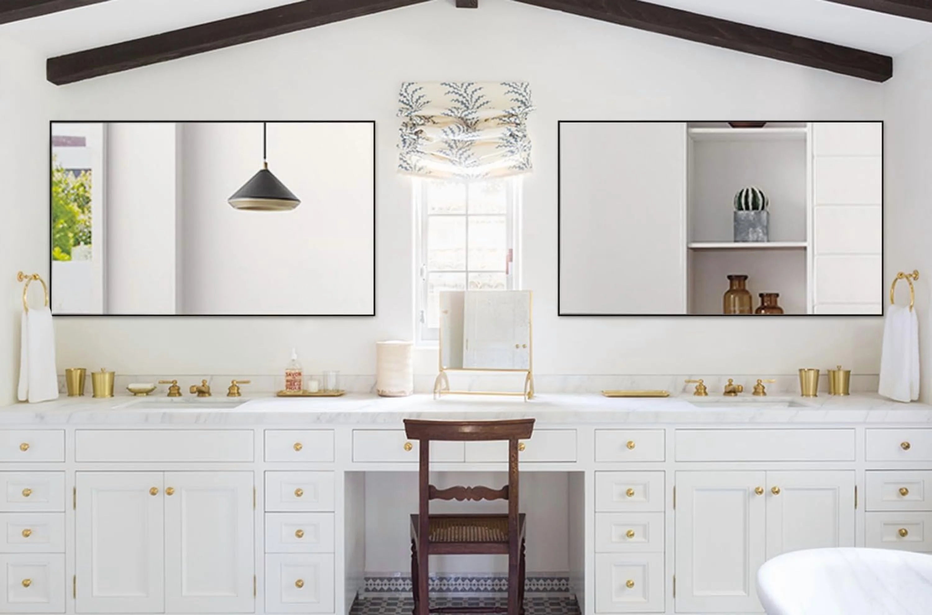 H - A Black&Gold Framed Rectangle Bathroom Mirrors for Wall, Wall Mounted Vintage Mirror Vertical or Horizontal Hanging for Living Room, Bedroom (40''X24''Vintage)