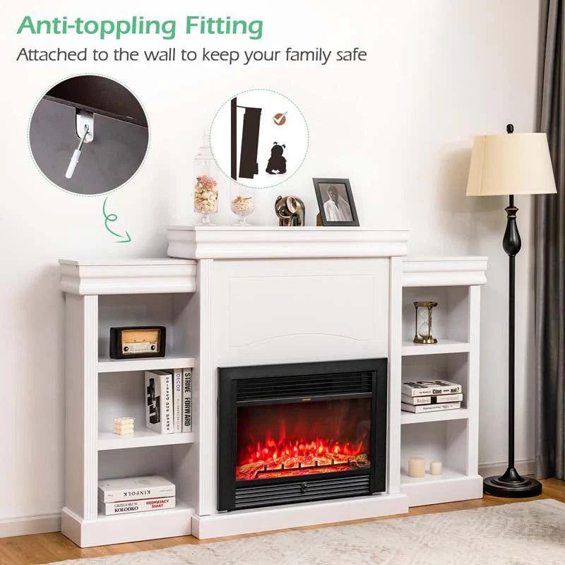 70" Fireplace Mantel TV Stand with Storage Shelves, Freestanding Wood Media Console for 28.5" Fireplace Insert, Living Room & Bedroom