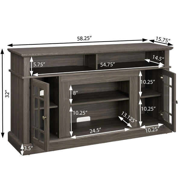 Sesslife Electric Fireplace TV Stand with Remote Control for 65 in TV, Farmhouse TV Console Table with Open Storage Shelves & 2 Cabinets, Wooden Media Entertainment Center for Living Room, Gray