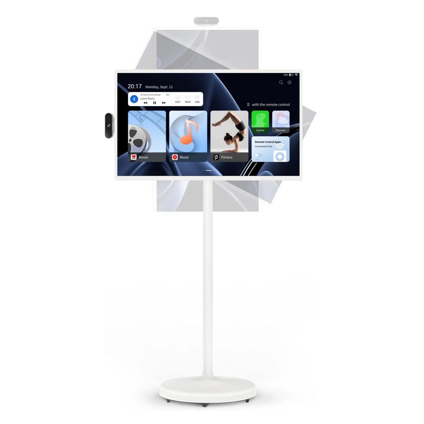 32-Inch Portable TV, 1080P FHD Rolling TV on Wheels with Rotatable Touch Screen, Android 13 OS, 8G RAM+128G Storage, Built-in Battery, Full Swivel Rotation, Voice Remote Main image