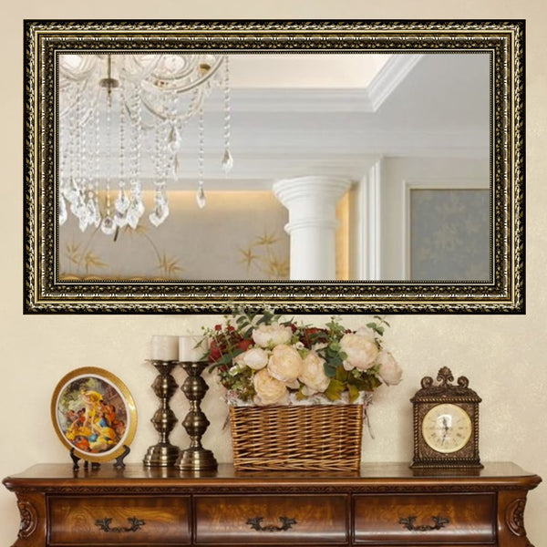 H - A Black&Gold Framed Rectangle Bathroom Mirrors for Wall, Wall Mounted Vintage Mirror Vertical or Horizontal Hanging for Living Room, Bedroom (40''X24''Vintage)